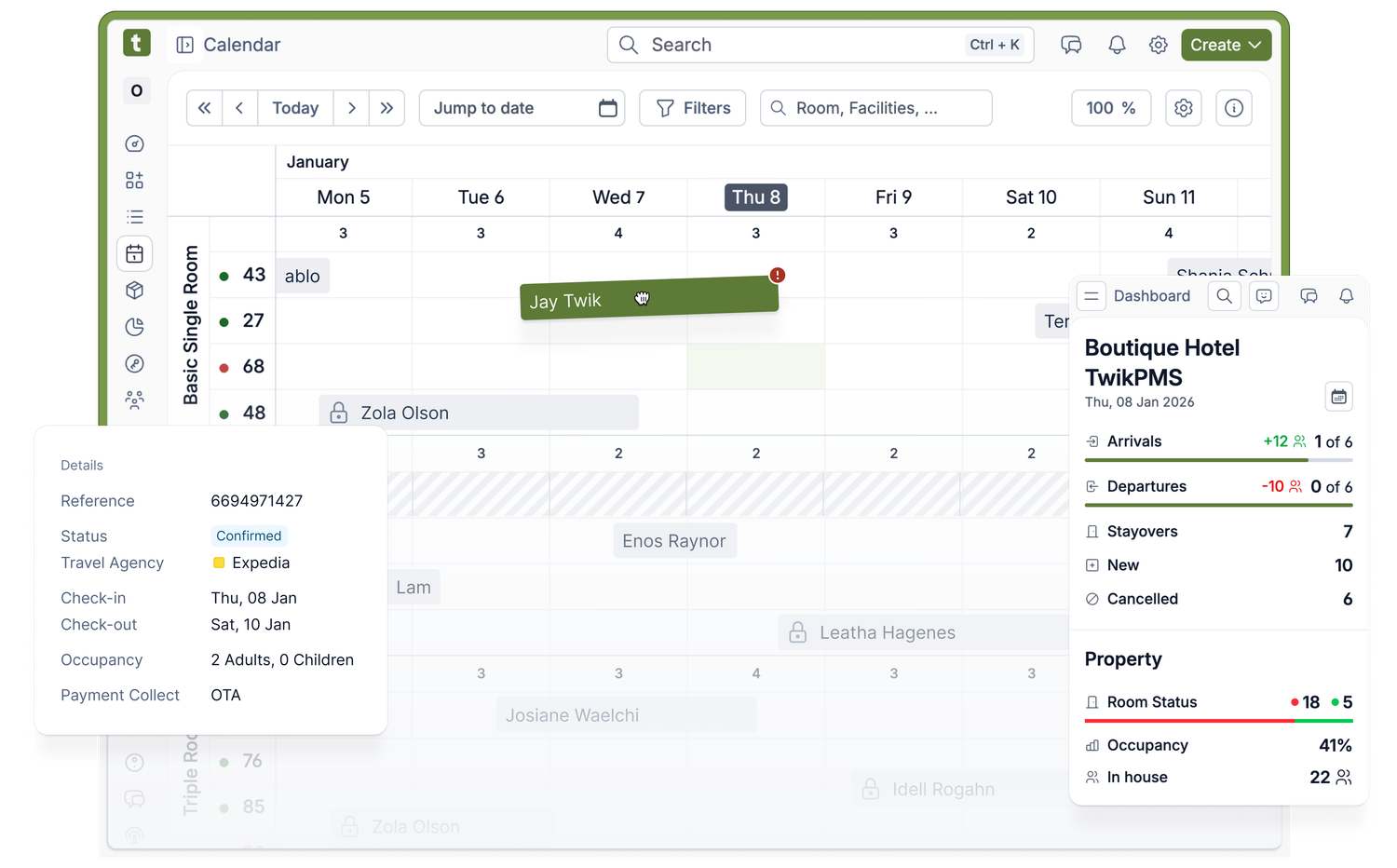 TwikPMS mobile check-in interface